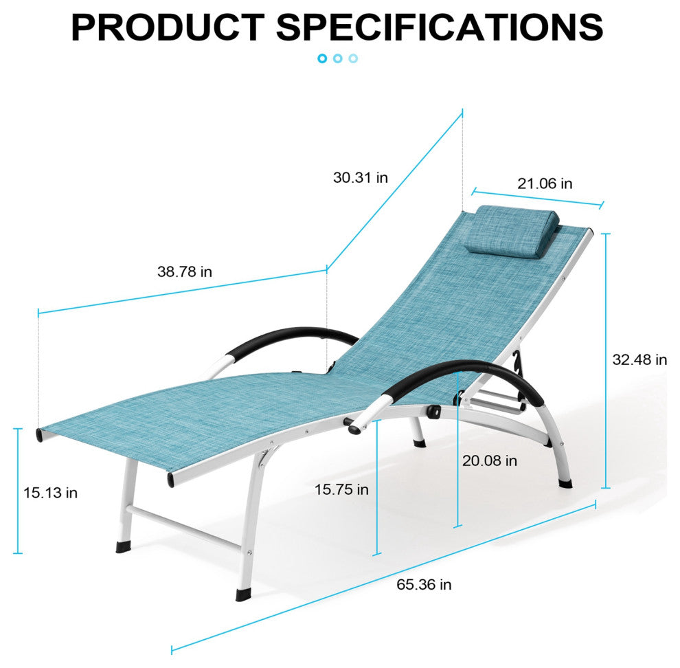 2PCS Outdoor Folding Reclining Chaise Lounge Chair, Blue