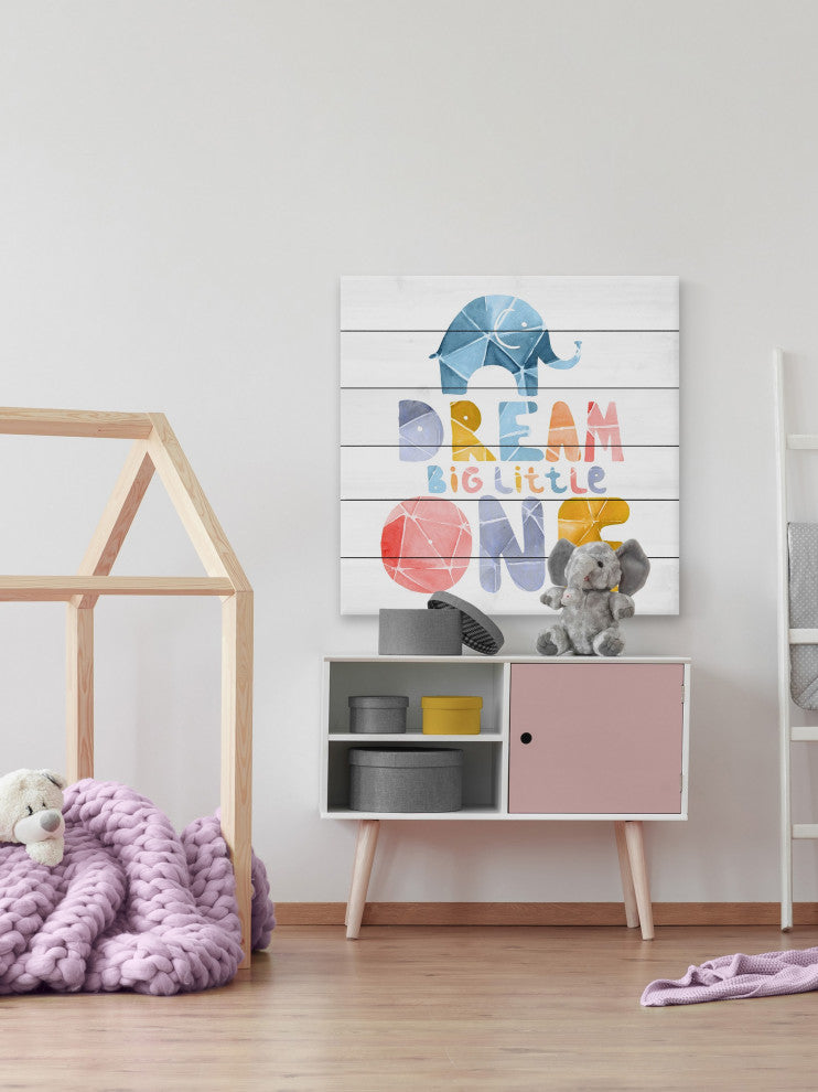 "Paperfold Dream Big Little One" Painting Print on White Wood, 12x12