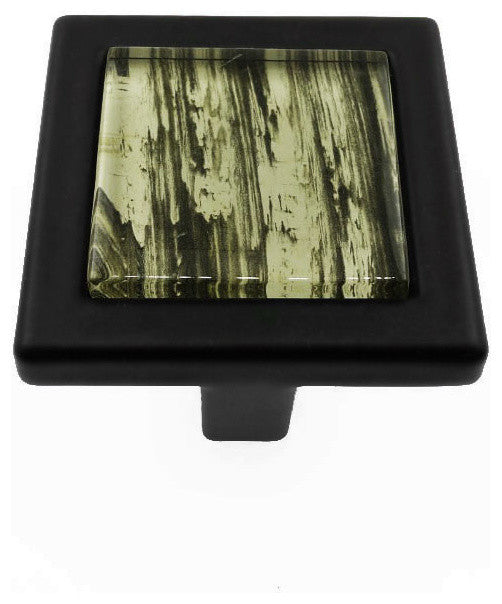 Hand Brushed Safari Strokes Crystal Glass Black Metal Square Manor Knob