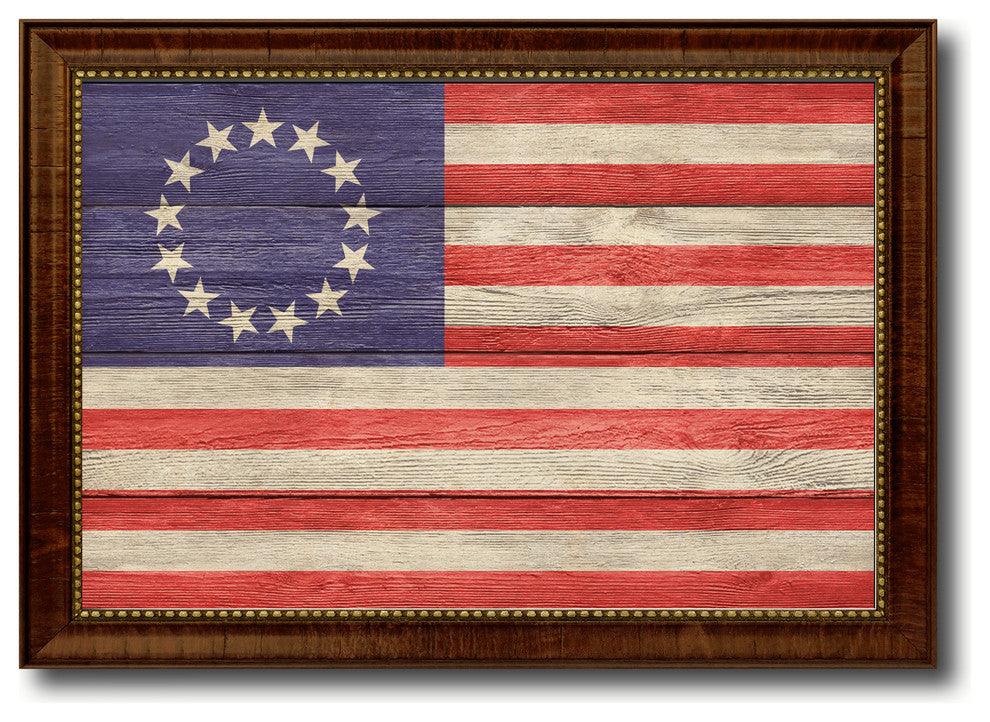 Revolutionary War Military Textured Flag Print With Brown Gold Frame, 19"X27"