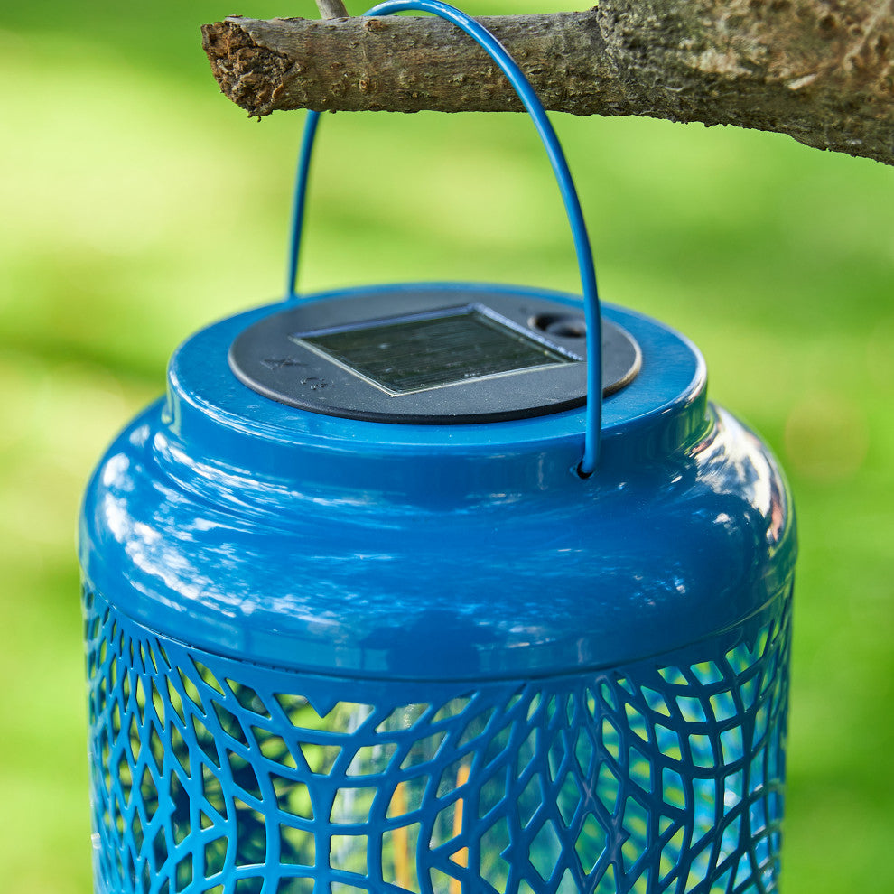 8.75"H Blue Metal Cutout Solar Powered  Lantern