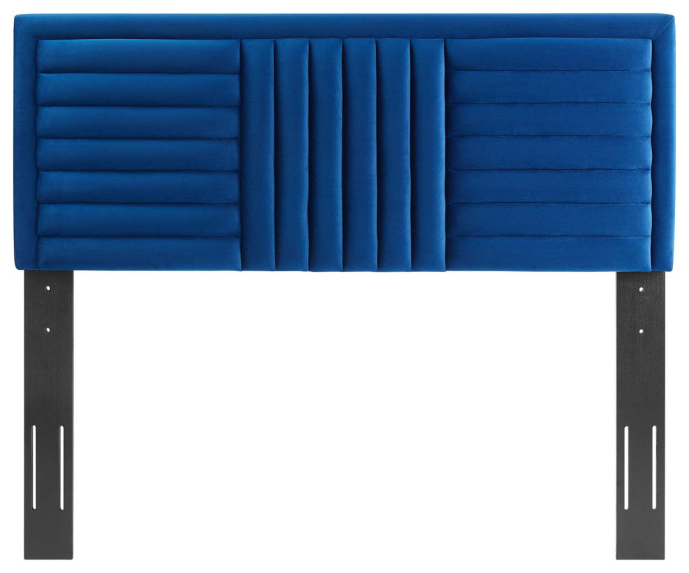 Believe Channel Tufted Performance Velvet Full/Queen Headboard, Navy