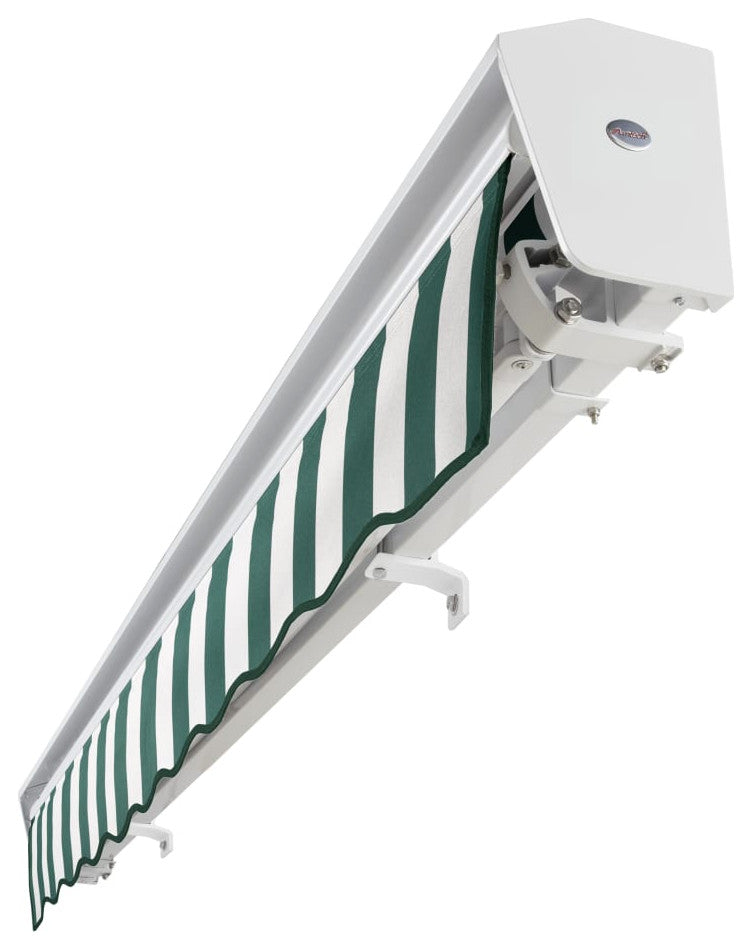 Awntech 14x10' Destin Left Motor Acrylic Retractable Awning, Forest/White Stripe