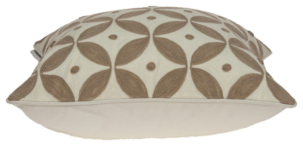 HomeRoots 20" x 0.5" x 20" Transitional Beige and White Cotton Pillow Cover