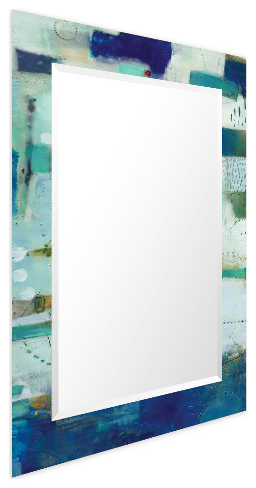 "Crore" Beveled Mirror on Printed Abstarct Tempered Art Glass, 40x30"