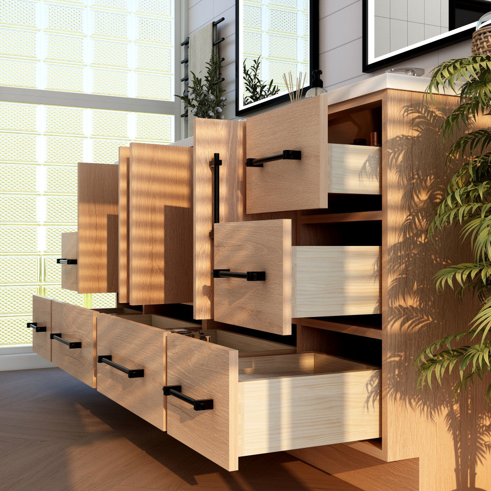 Victoria 72" Solid Wood Bath Vanity, Double Sink, Red Oak