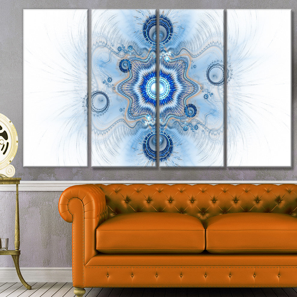 Cabalistic Blue Star Flower, Abstract Canvas Art Print, 48"x28", 4 Panels