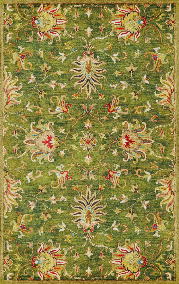 HomeRoots 5'x8' Emerald Green Hand Tufted Traditional Floral Indoor Area Rug