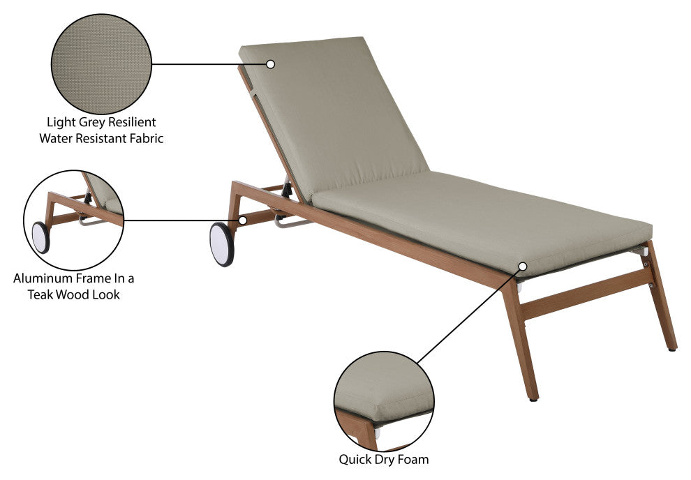 Maui Water Resisting Fabric Upholstered Outdoor Patio Lounger, Gray