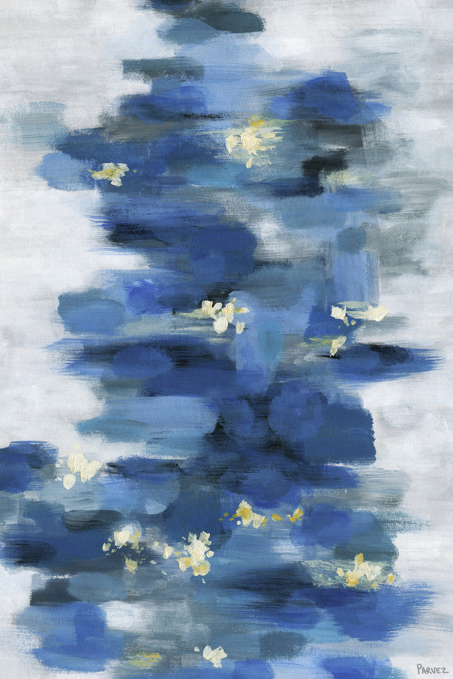 "Blurry Blue Flowers" Painting Print on Wrapped Canvas, 24"x36"