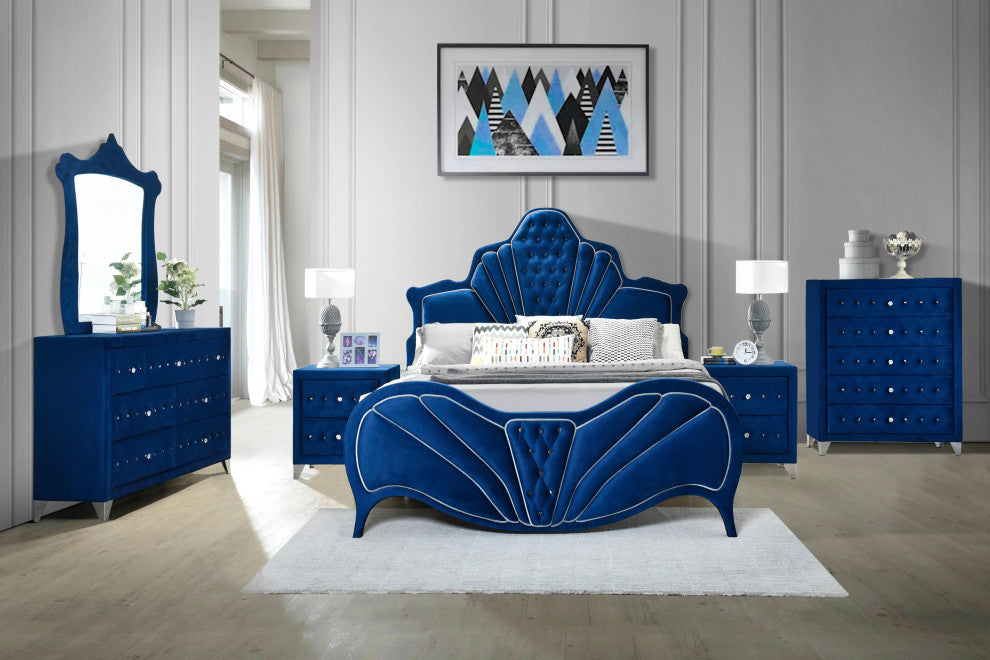 Dante Bed, Blue Velvet, Queen
