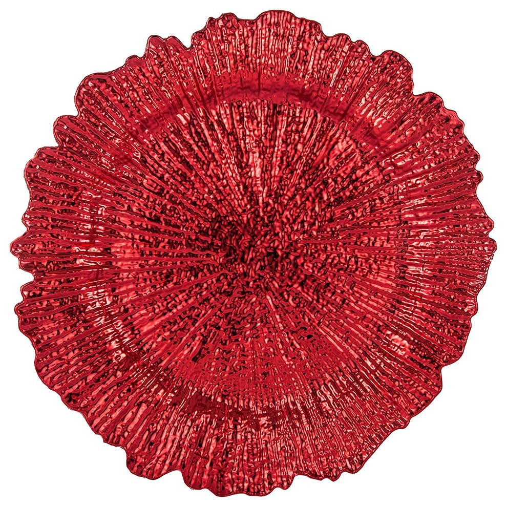 Round Plastic Charger Plate With Electroplating Finish, Red, Set of 6