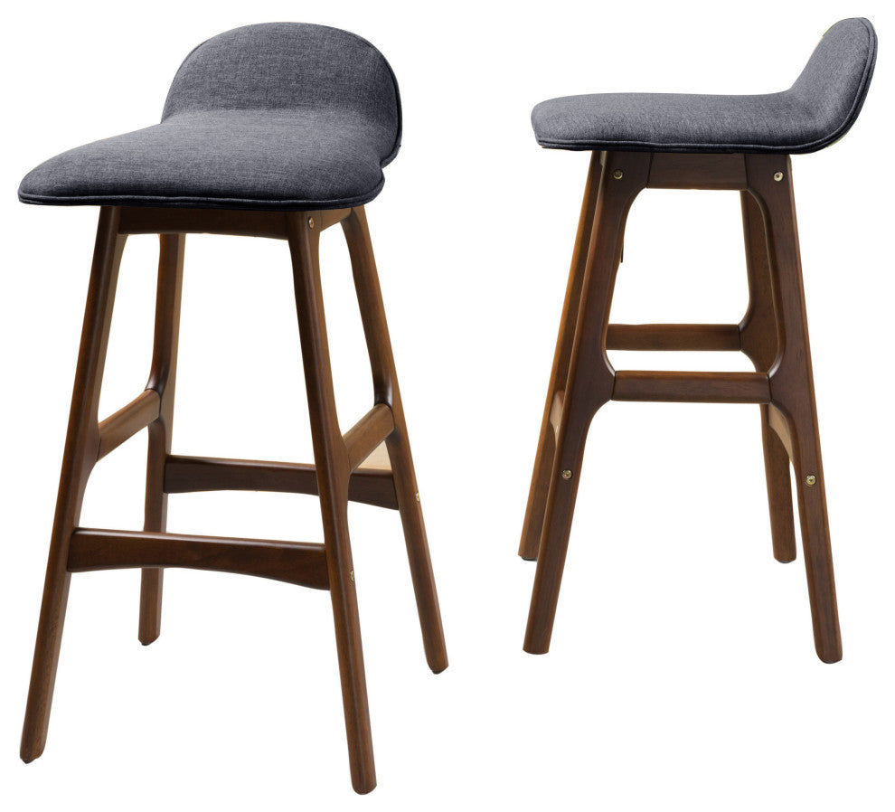 GDF Studio Tolle Mid Century Design Low Back Fabric Bar Chair, Set of 2, Charcoal Gray