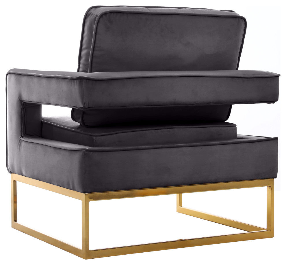 Noah Velvet Upholstered Accent Chair, Gray, Gold Base