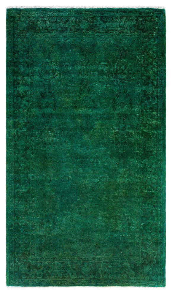 Overdyed One-of-a-Kind Hand-Knotted Area Rug Green, 3' 1" x 5' 3"