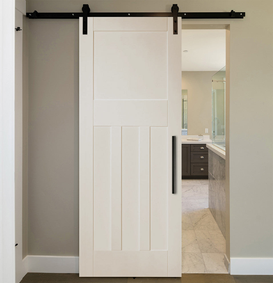 Shaker Sliding Wood Barn Door with 10 different panel designs +  Hardware, Unfinished (Primed), 32"x84" Inches