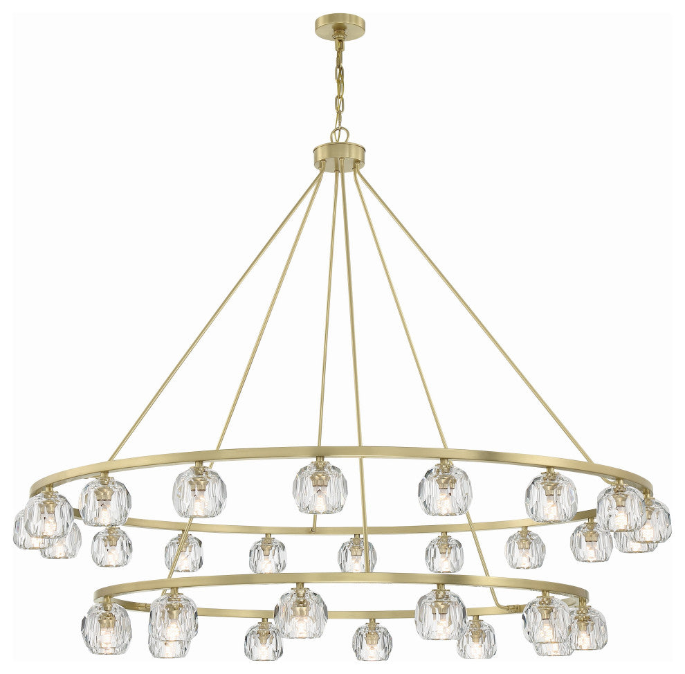 Aragon 30-Light Soft Brass Chandelier, Faceted Cut Crystal