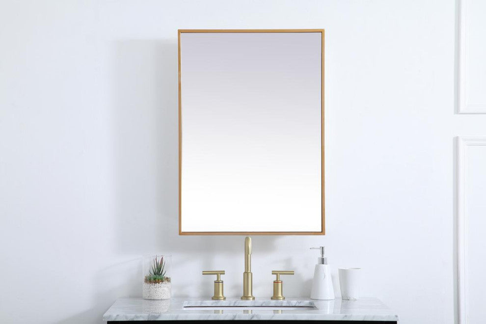 Metal Mirror Medicine Cabinet 20"x28", Brass Finish