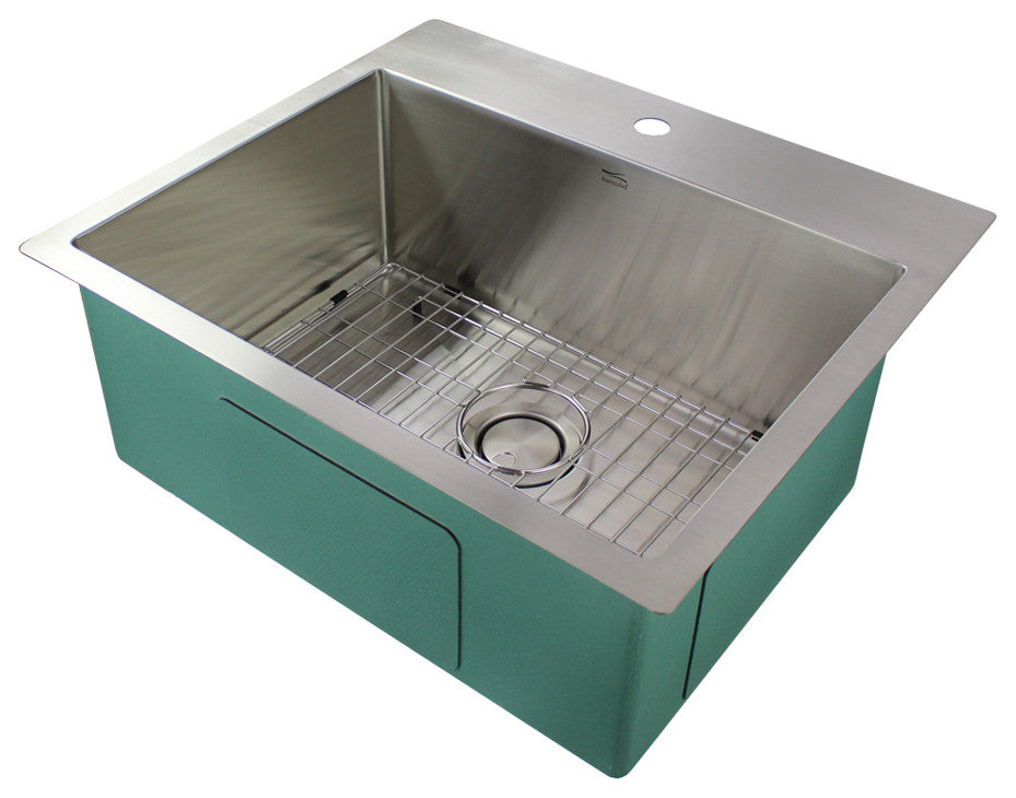 Transolid Diamond 25"x22" Dual Mount Single Bowl Kitchen Sink, Stainless