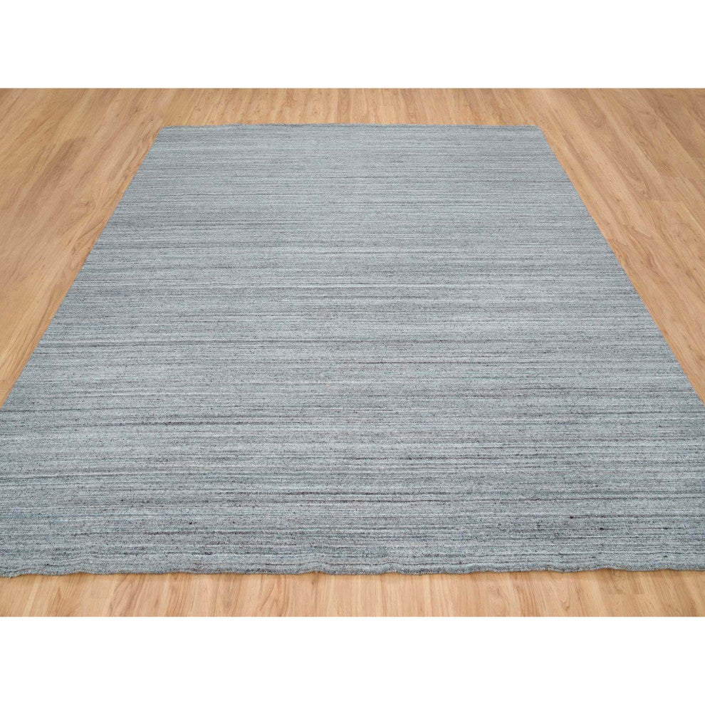Coin Gray Wool Hand Loomed Modern Striae Design Square Oriental Rug 12'x12'