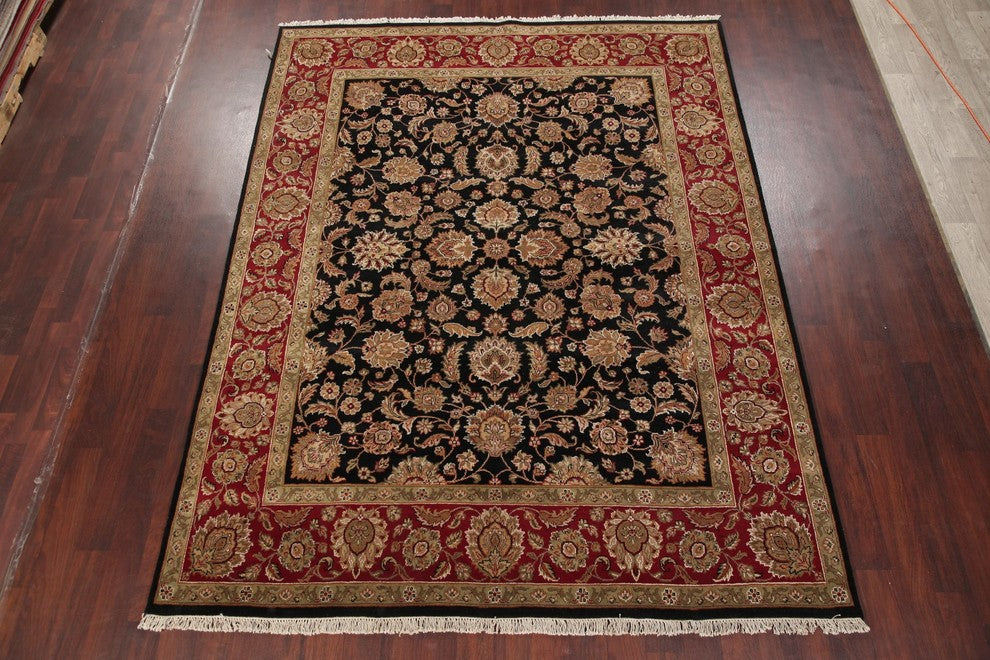 Agra Indian Hand-Knotted Area Rug Oriental Traditional, Black, 10'3"X8'0"