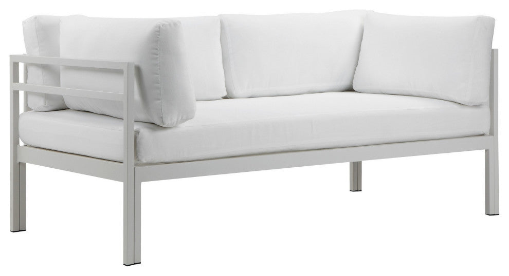 Benzara BM287723 Outdoor Sofa White Water Resistant Fabric, Aluminum Frame