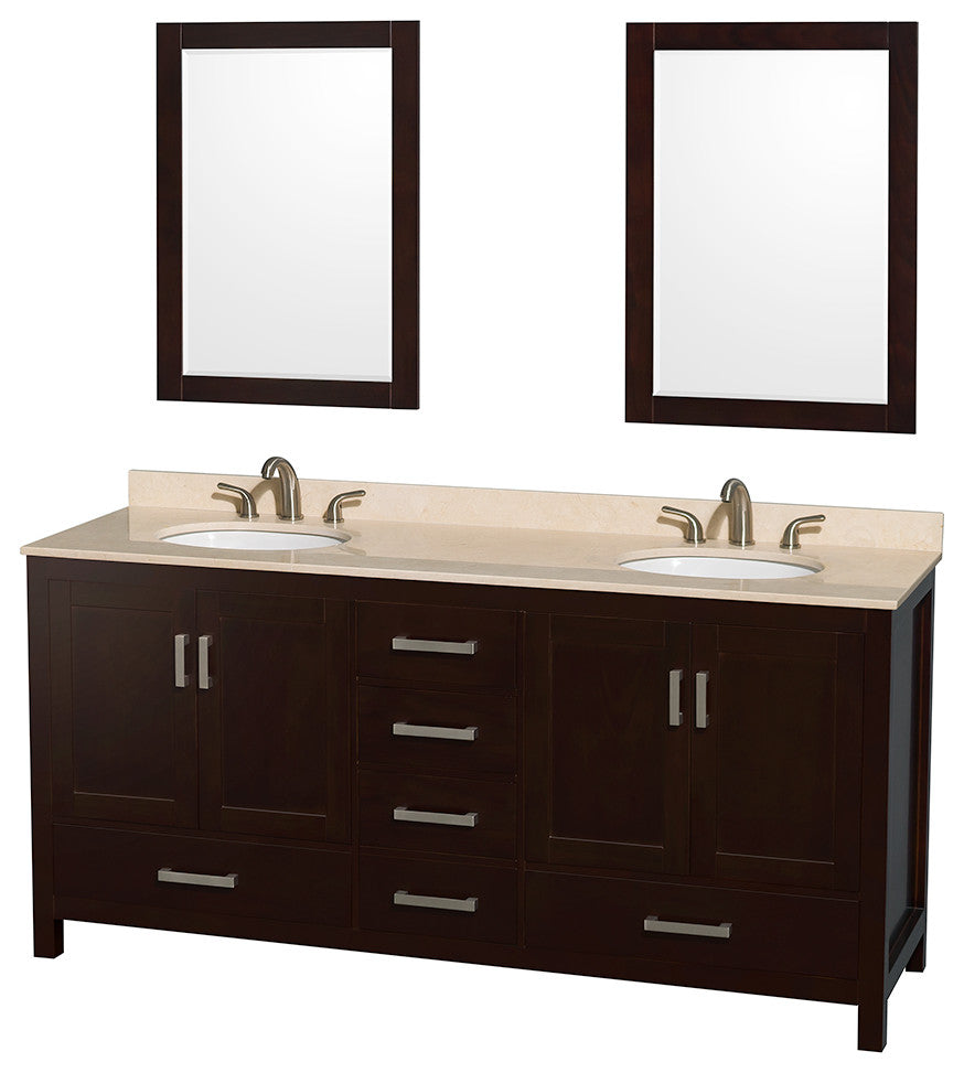 Wyndham WCS141472DESIVUNOM24 Espresso 72 Inch Double Bathroom Vanity