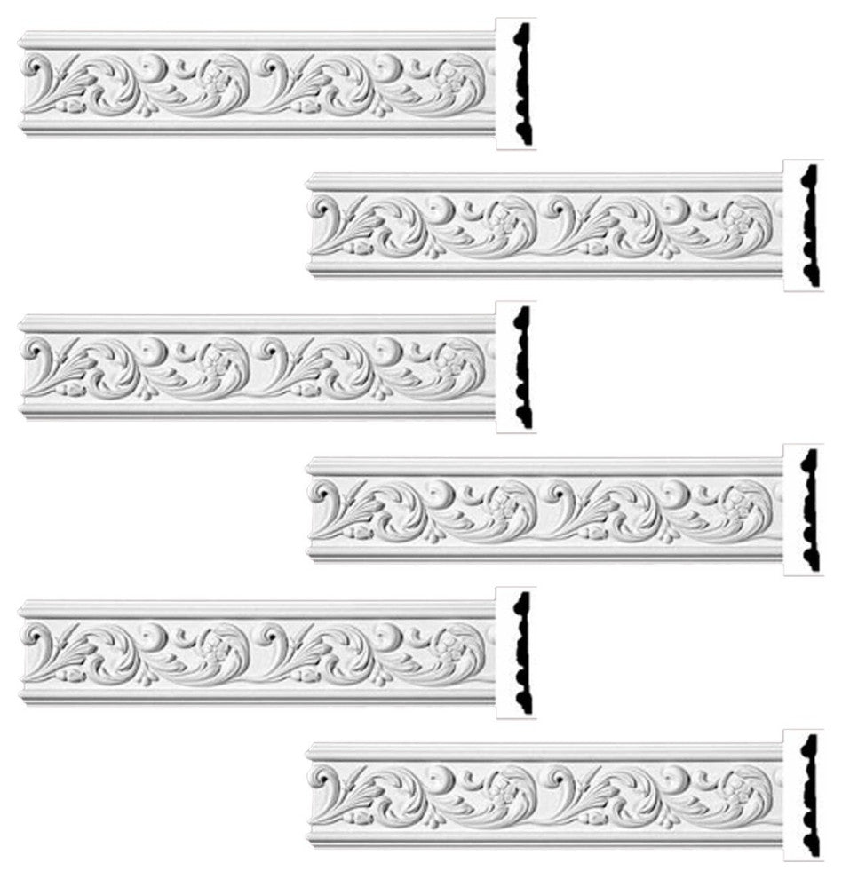 Ornate Crown Molding White Urethane 6 Pieces Totaling 576" Long