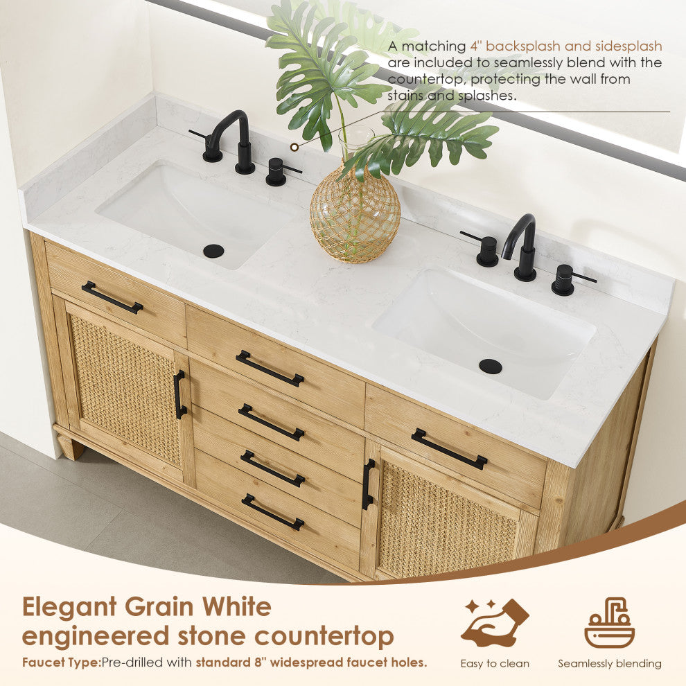 Altair Salome Bathroom Vanity, Weathered Fir, 60", No Mirror