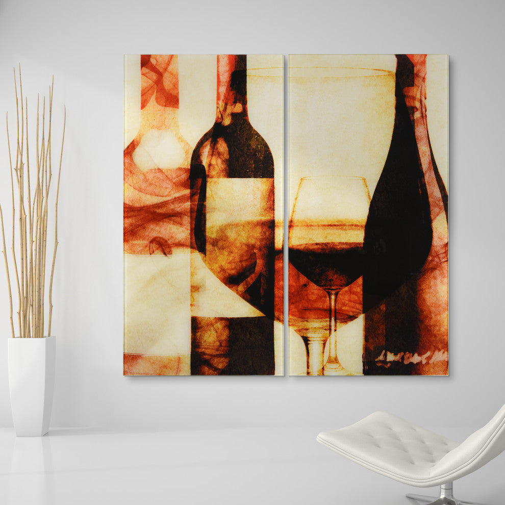 "Smokey Wine" Frameless Free Floating Tempered Glass Panel Graphic Wall Art Set