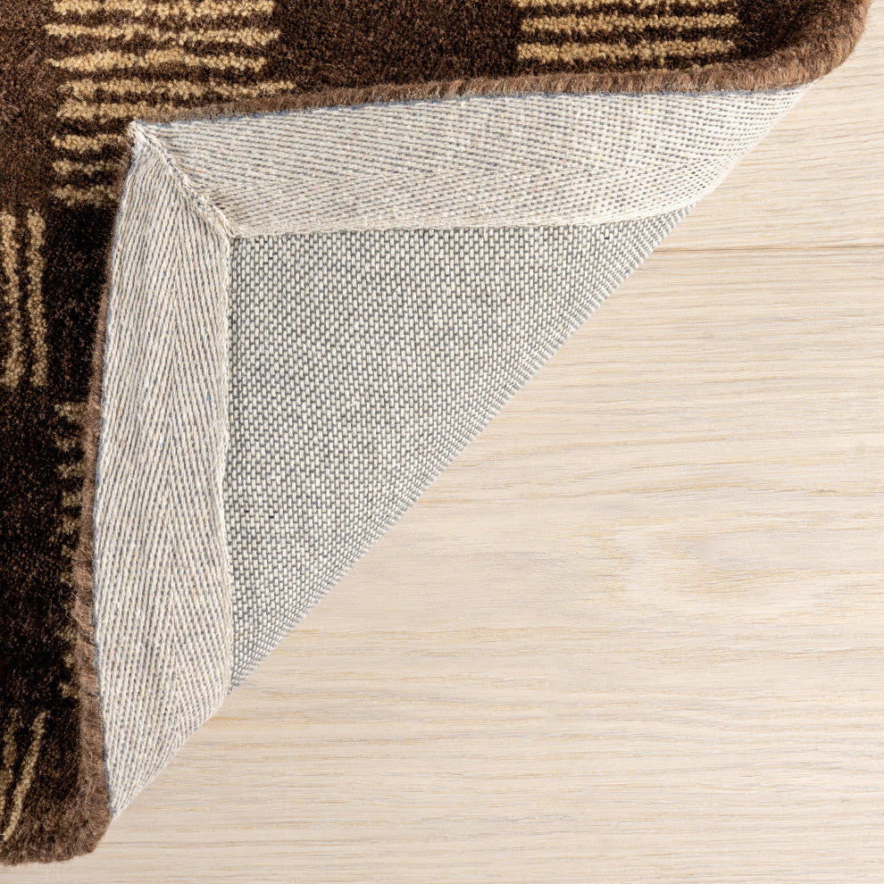 Arvin Olano x RugsUSA Quince Checkered Wool Rug, Brown 3' x 5'