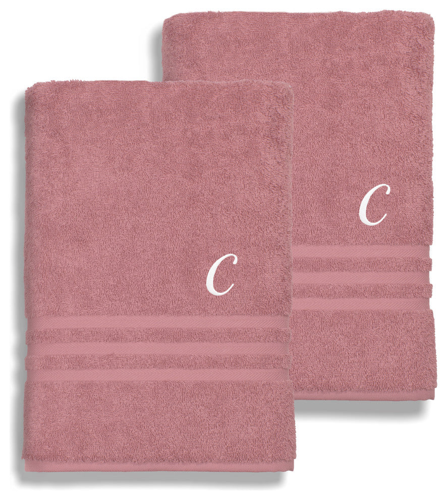 Denzi Bath Sheets With Monogrammed Letter, Set of 2, C