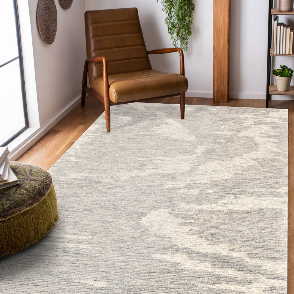 Mexico Abstract Ivory Gray Hand-Hooked Area Rug 8' x 10'