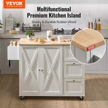 VEVOR 45.3" Kitchen Island Cart Rolling Storage Cabinet Cart with Drawer & Rack