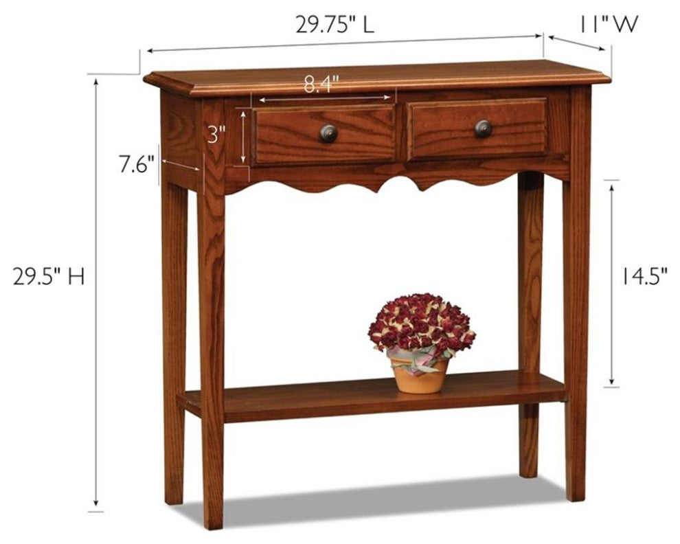 Leick Petite Two Drawer Wood Console Table in Medium Oak