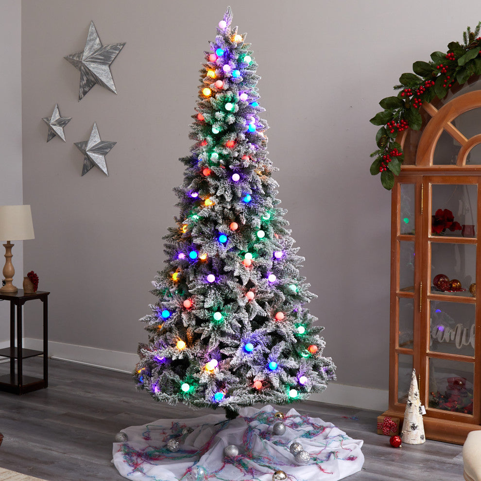 T3517 8.5' Flocked British Columbia Mountain Fir Artificial Christmas Tree