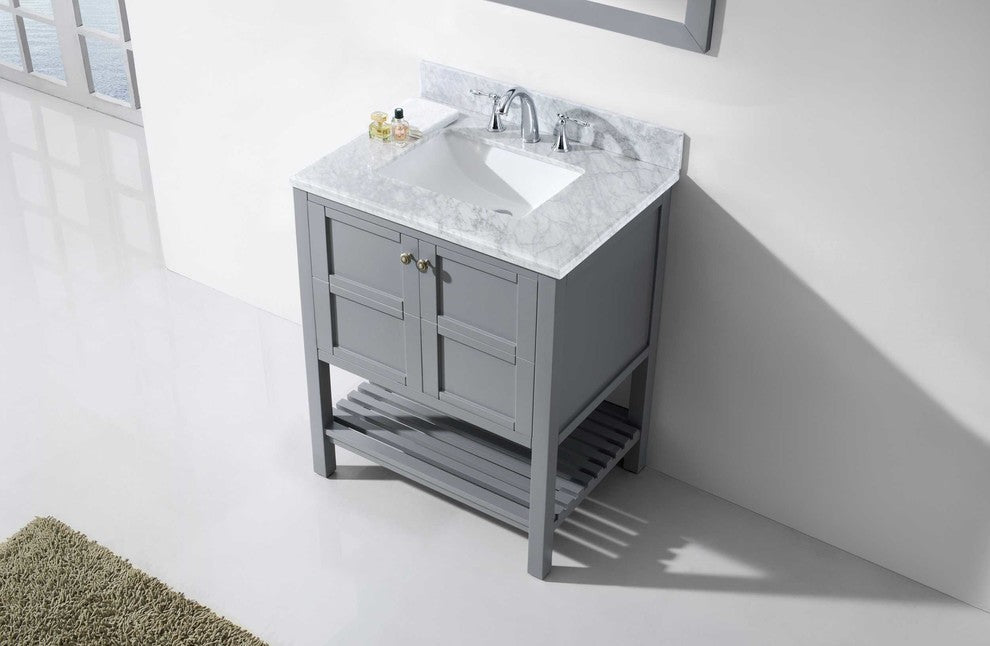 Winterfell 30" Single Bathroom Vanity Set, Gray With Mirror