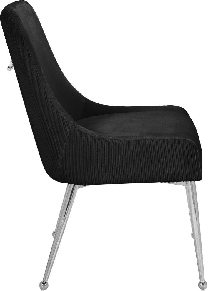 The Ace Dining Chair, Black and Chrome, Pleated Velvet, Set of 2