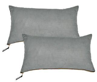 Suede Pillow Shell with Big Zipper, Silver Grey, 14x26"