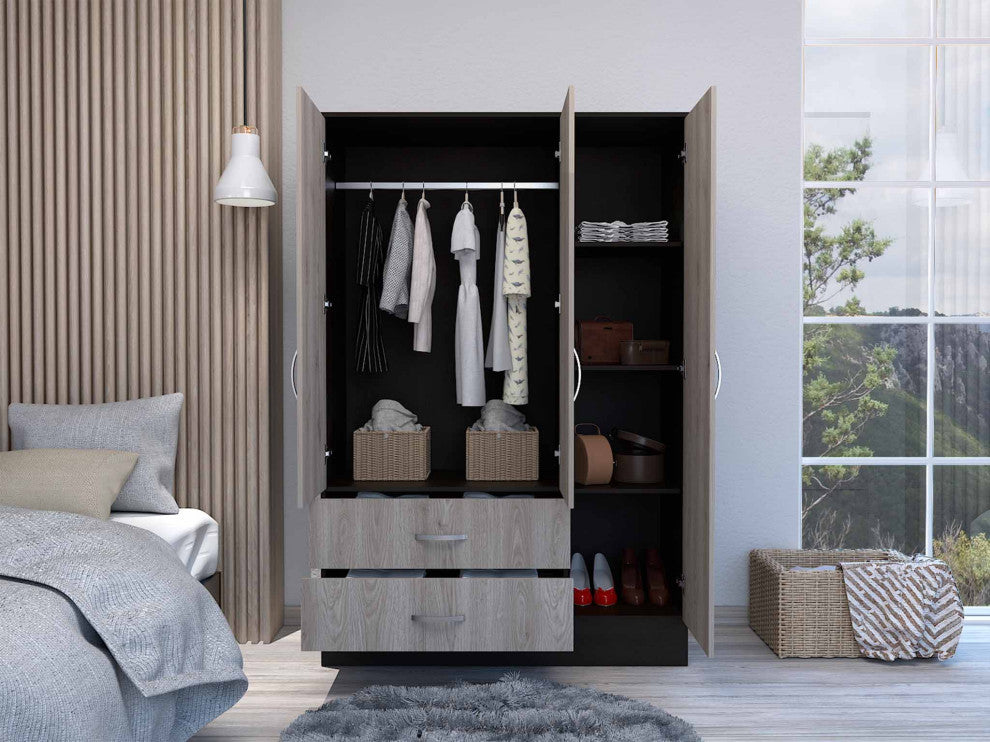 Mirrored Armoire Draggo, Bedroom, Black / Light Gray