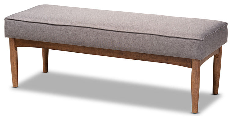 Arvid Mid-Century Modern Gray Fabric Upholstered Wood Dining Bench