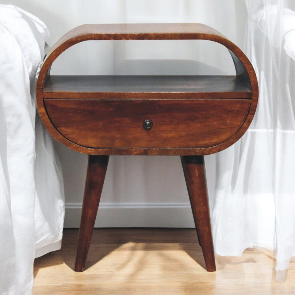 Large Chestnut Circular Open Bedside