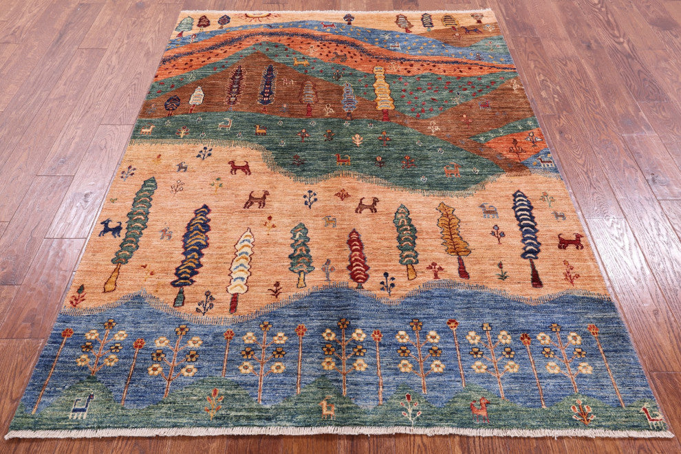 Persian Gabbeh Tribal Hand Knotted Rug 4' 11" X 6' 8" Q10717