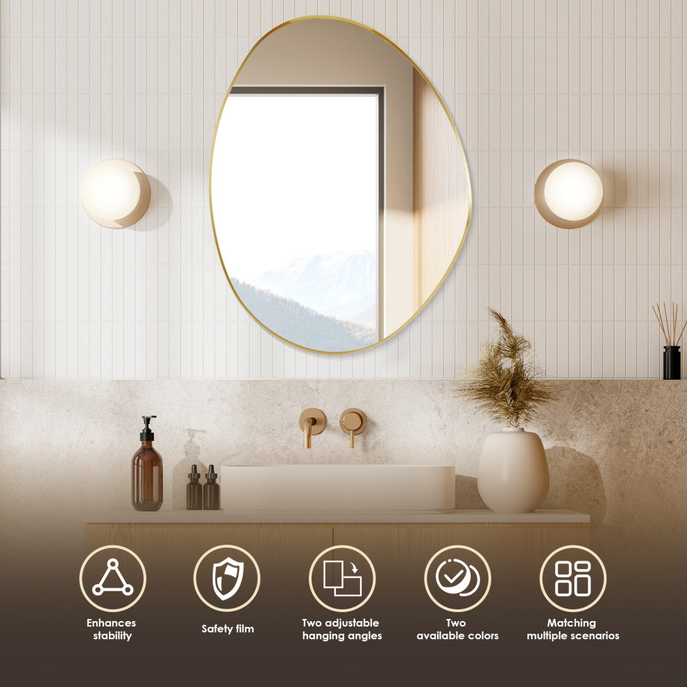 Aura Irregular Framed Bathroom Wall Mirror, Brushed Gold, 27"