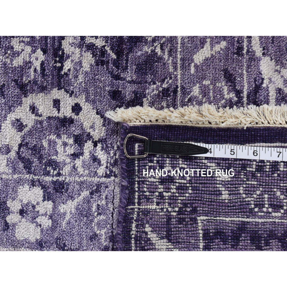 Medium Purple Transitional Tabriz Wool and Silk Hand Knotted Rug 4'10"x6'8"