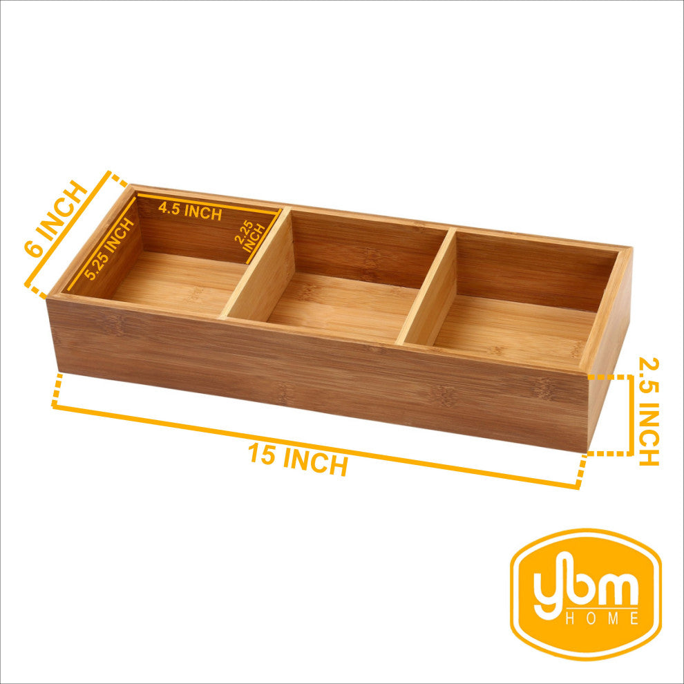 YBM HOME Bamboo 3 Compartment Organizer Tray for Drawers