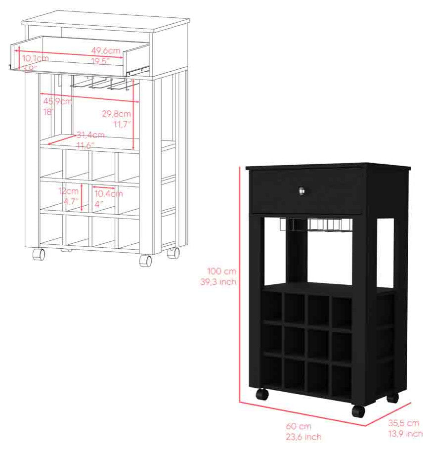 Bar Cart Bayamon, Living Room, Black