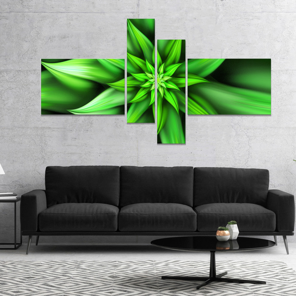Exotic Green Flower Petals, Floral Canvas Art Print, 60"x32", 4 panels