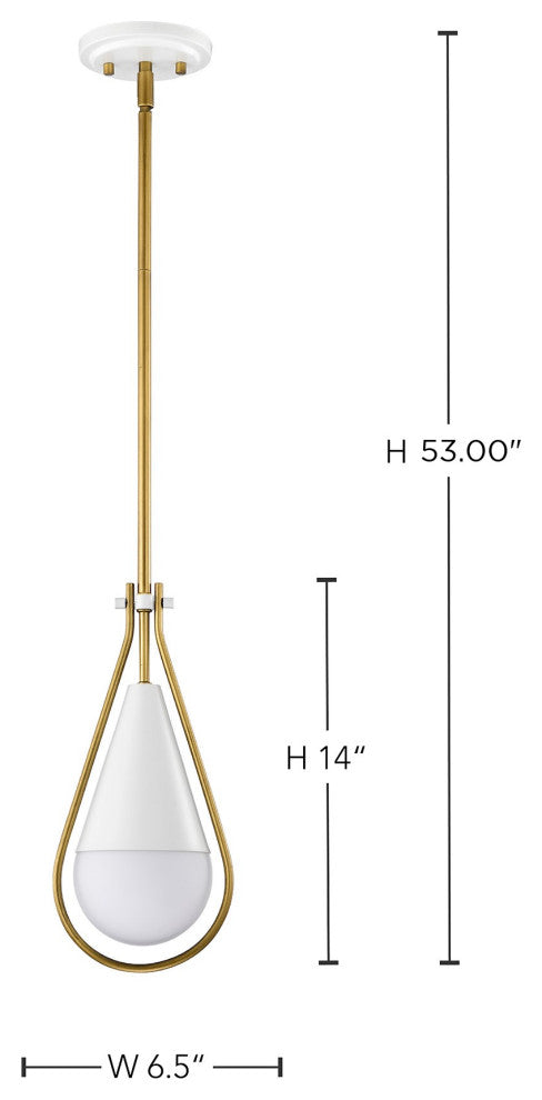 Admiral 1 Light Pendant, 6", Matte White and Natural Brass Finish