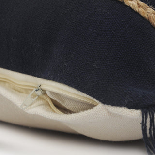 Atlantis Americana Solid Lumbar Pillow with Jute Braiding, Navy/Tan